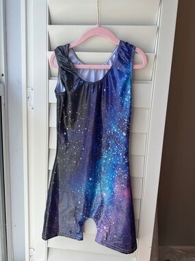 Galaxy Print Sleeveless Leotard Romper - Blue Purple Black